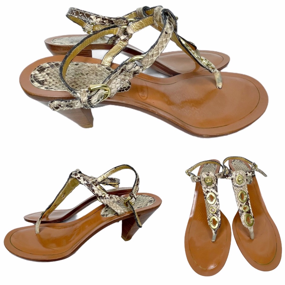 Coach Charlene Snake Print Strappy Stacked Heel Sandals 9.5